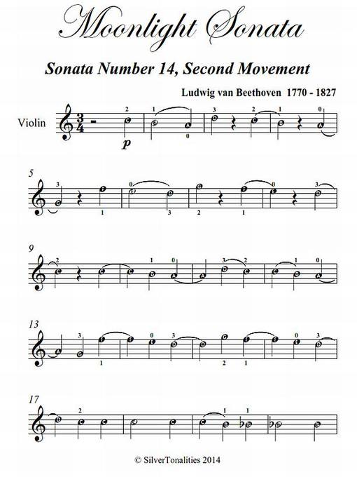 Cover image for Moonlight Sonata Second Movement Easy Violin Sheet Music